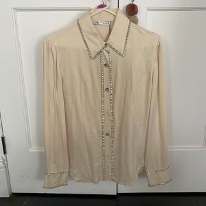 Zara silk rhinestone button up shirt